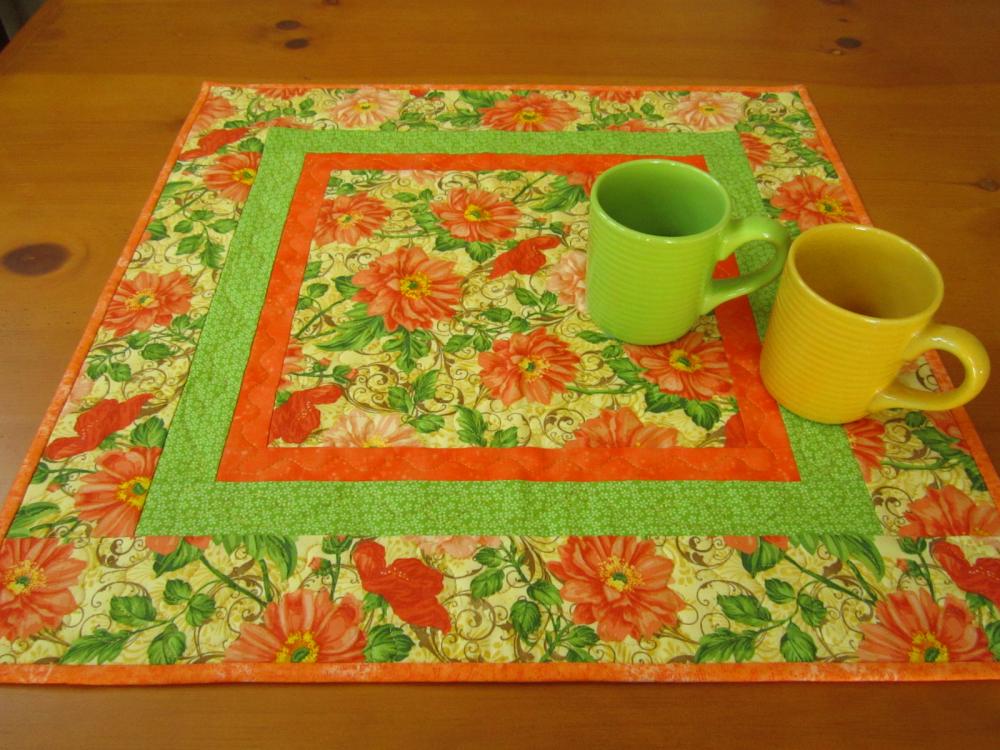 Quilted Table Topper Peach and Orange Floral